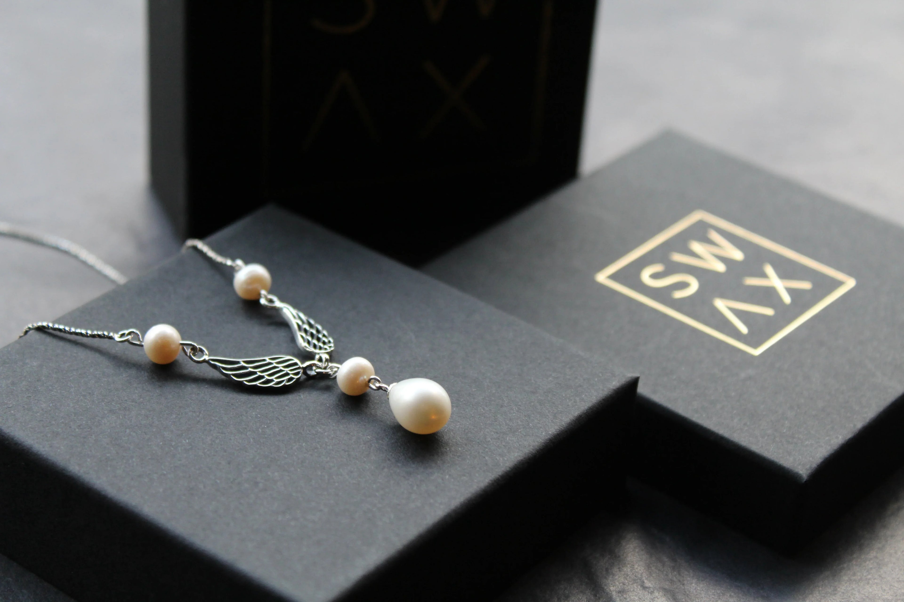 Angel Wing Pearl Necklace - Swax Jewellery Barmouth