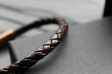 Load image into Gallery viewer, Antique Brown Leather Bracelet Rose IP Plate Clasp
