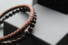 Load image into Gallery viewer, Antique Dark Brown Leather Bracelet with faux Tiger&#39;s Eye
