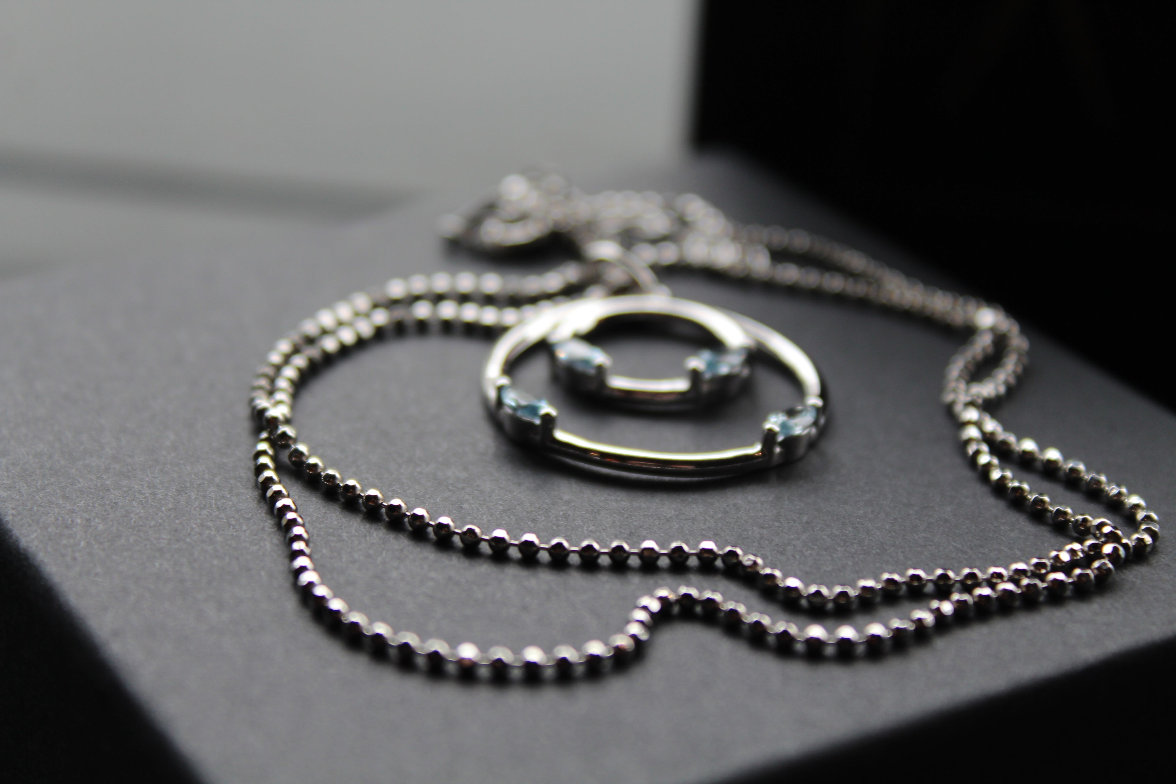 Aqua CZ Double Ring Pendant 18" Chain