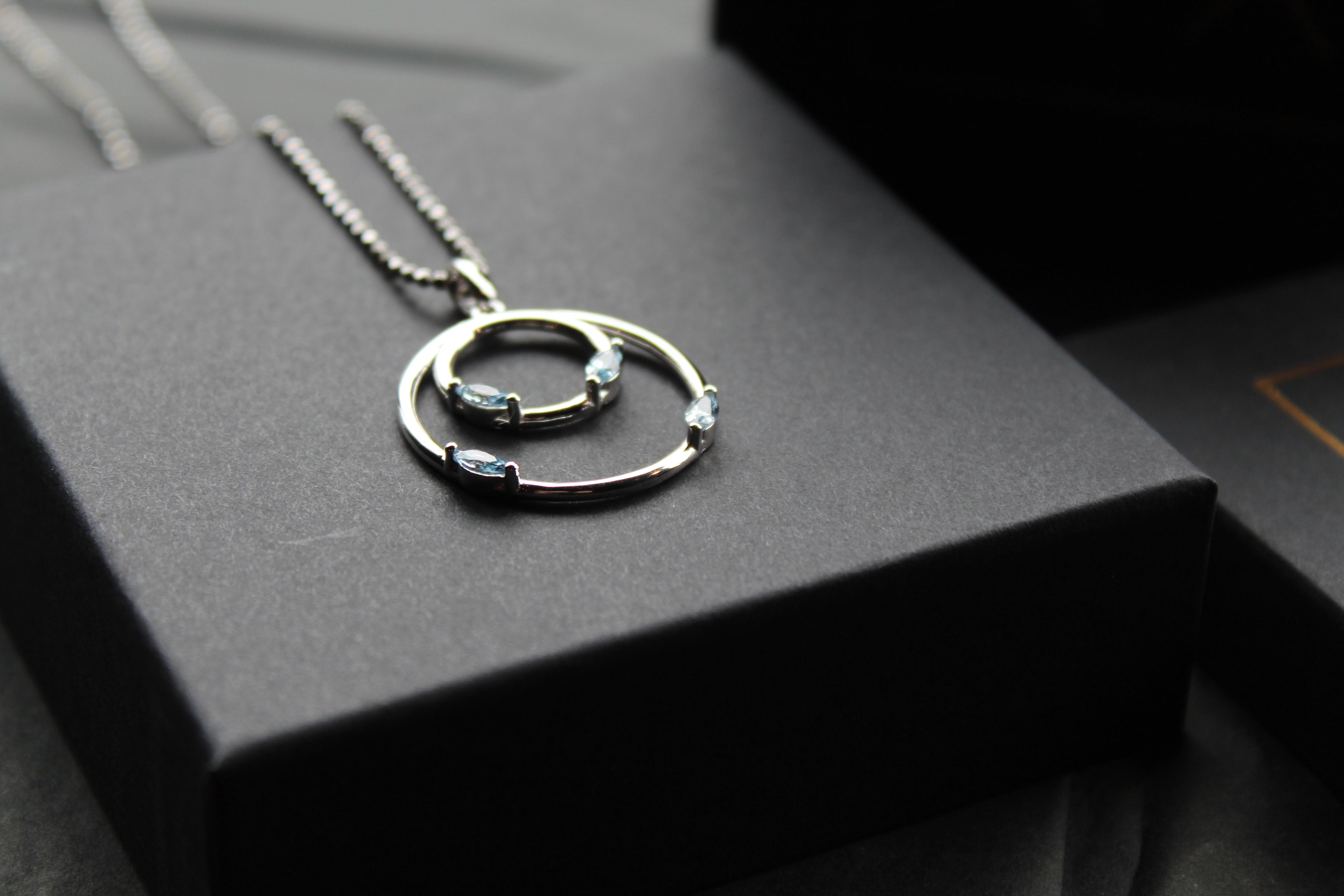 Aqua CZ Double Ring Pendant 18" Chain