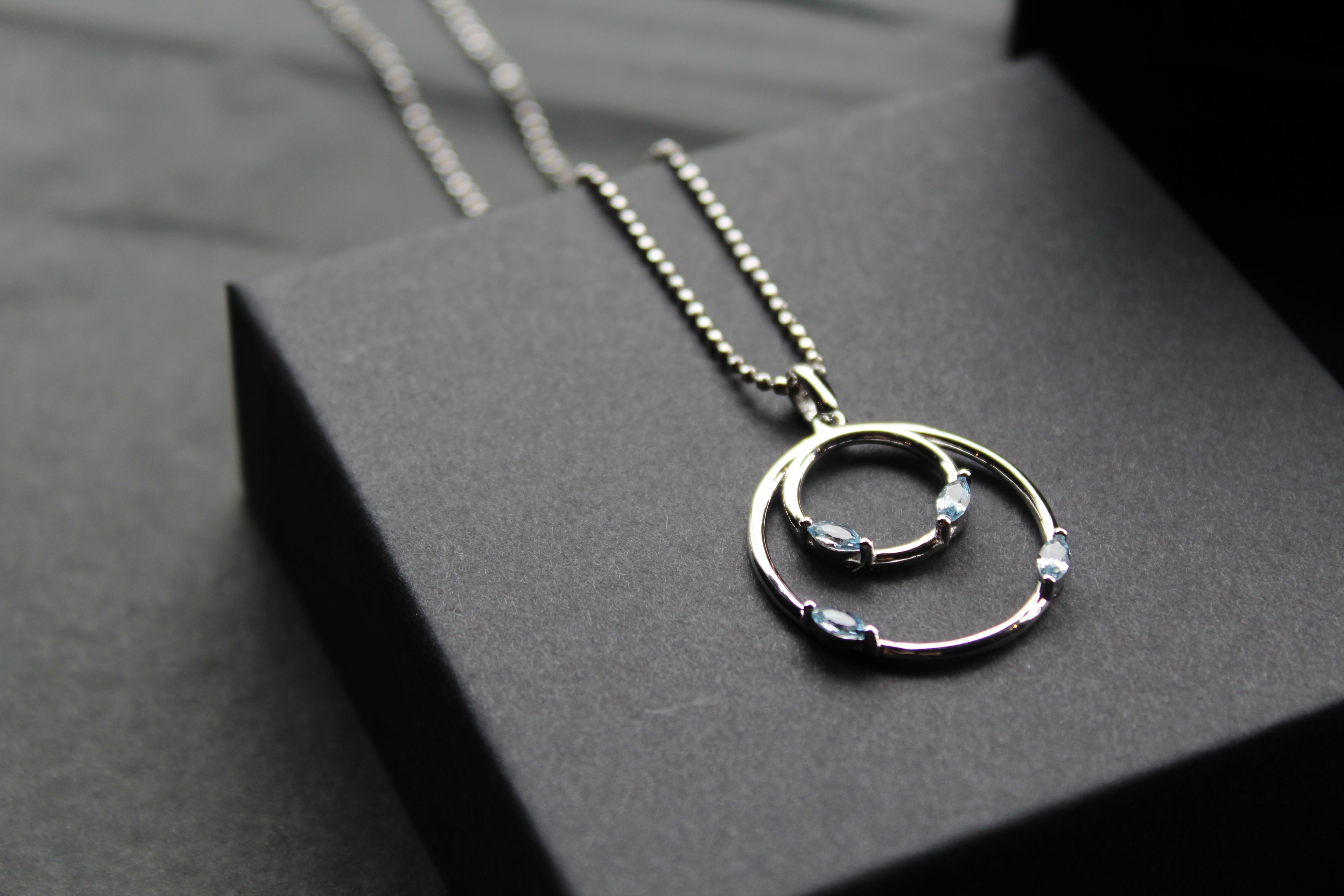 Aqua CZ Double Ring Pendant 18" Chain