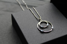 Load image into Gallery viewer, Aqua CZ Double Ring Pendant 18&quot; Chain
