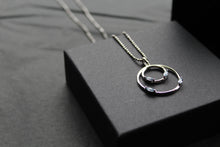 Load image into Gallery viewer, Aqua CZ Double Ring Pendant 18&quot; Chain
