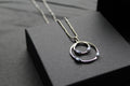 Aqua CZ Double Ring Pendant 18" Chain