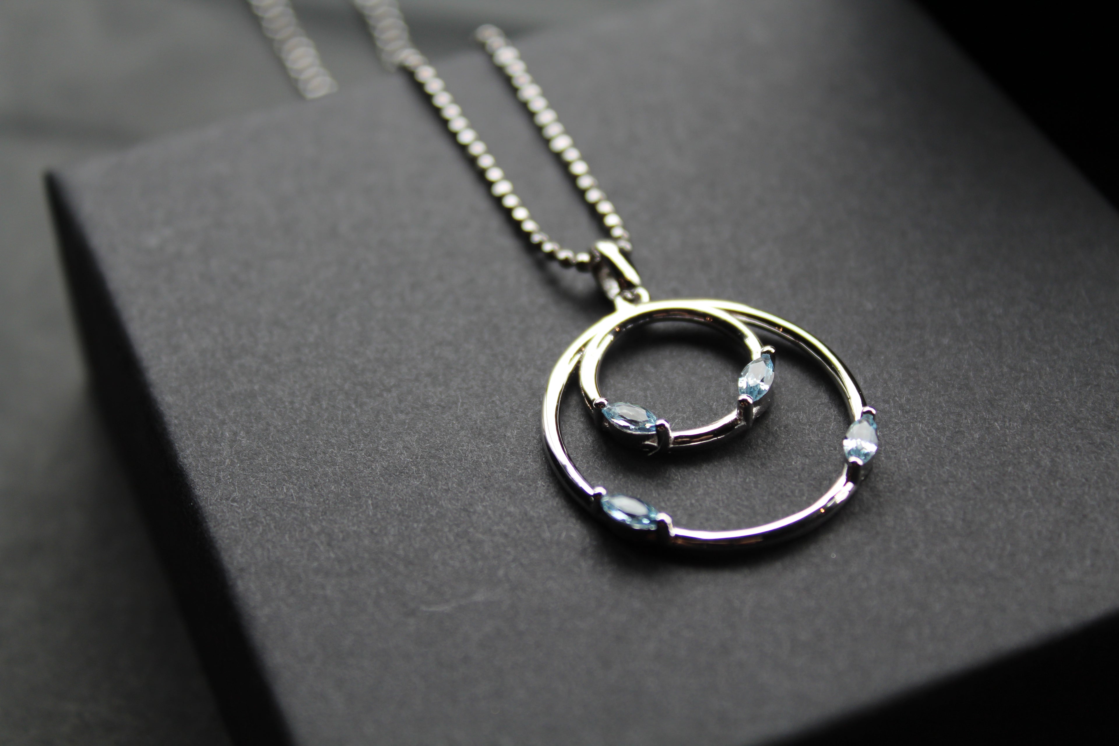 Aqua CZ Double Ring Pendant 18" Chain