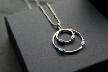 Load image into Gallery viewer, Aqua CZ Double Ring Pendant 18&quot; Chain
