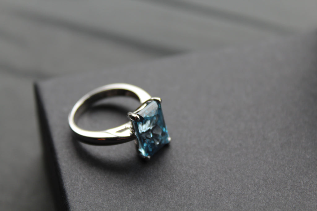 Aqua Cubic Zirconia Solitaire Ring