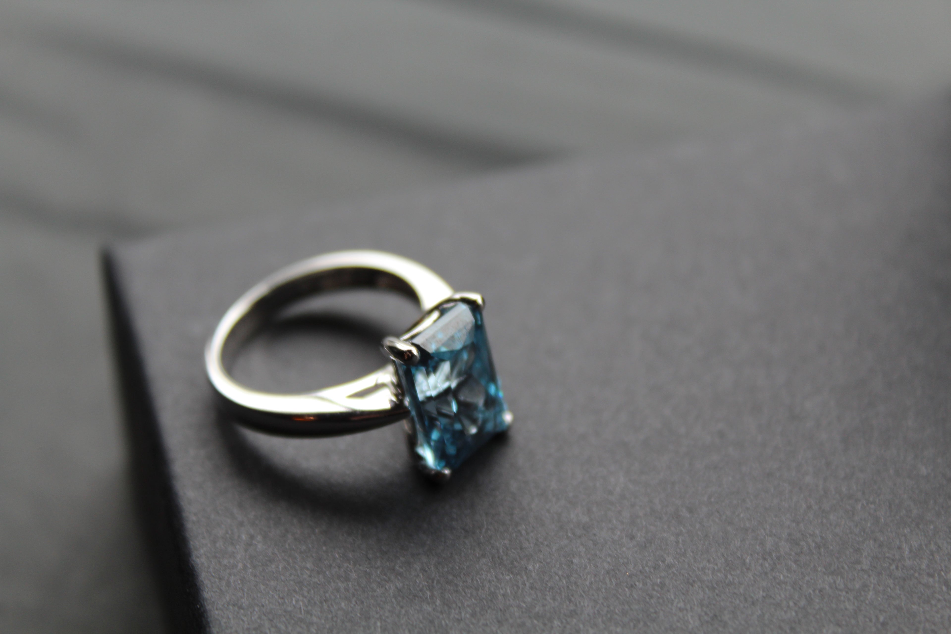 Aqua Cubic Zirconia Solitaire Ring