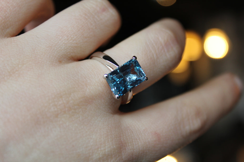 Aqua Cubic Zirconia Solitaire Ring
