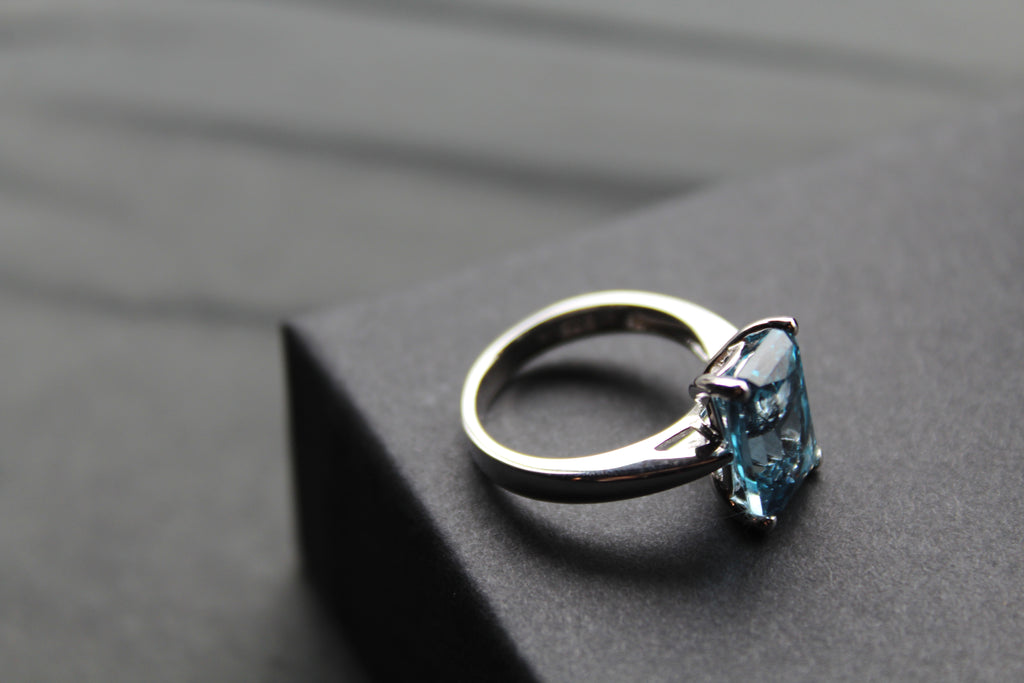 Aqua Cubic Zirconia Solitaire Ring
