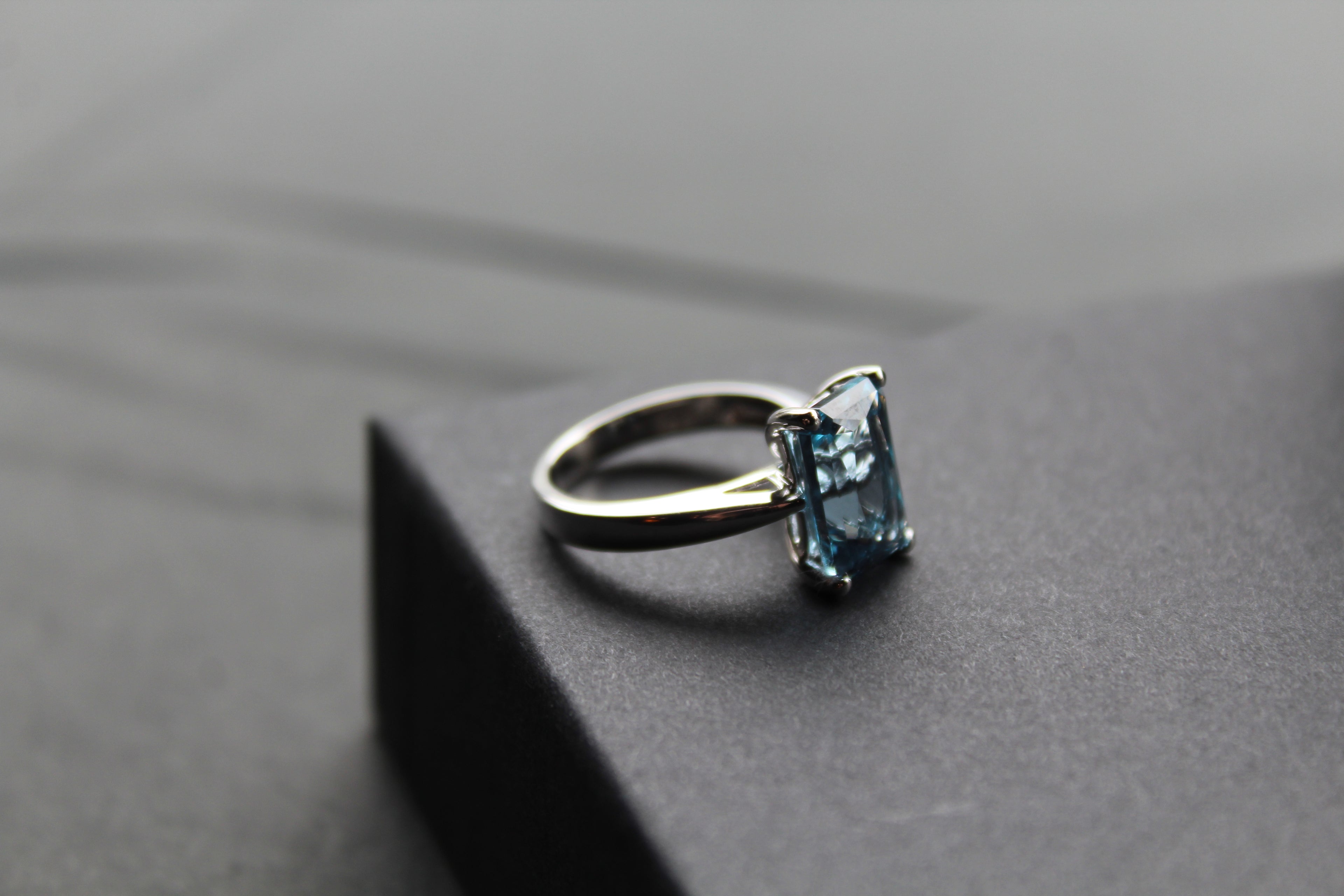 Aqua Cubic Zirconia Solitaire Ring
