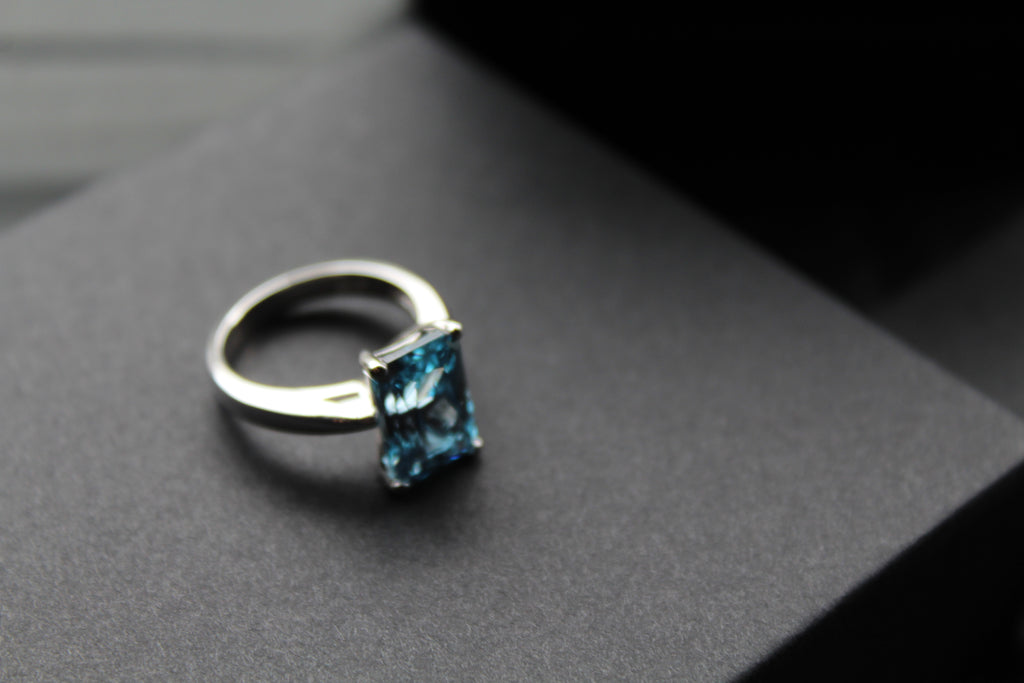 Aqua Cubic Zirconia Solitaire Ring