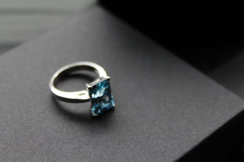 Aqua Cubic Zirconia Solitaire Ring