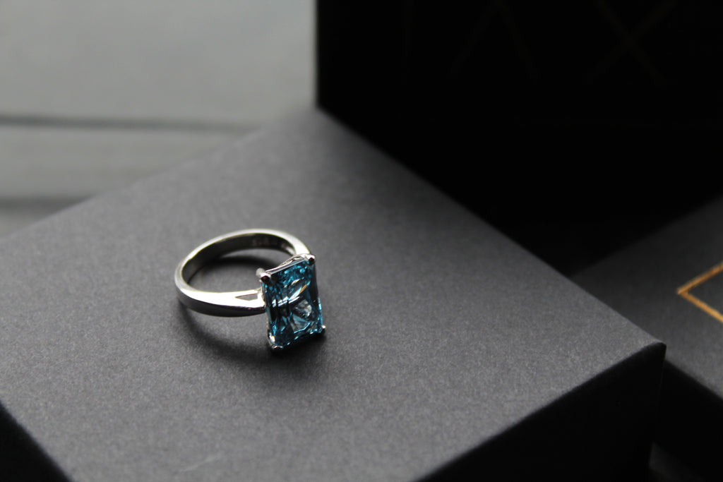 Aqua Cubic Zirconia Solitaire Ring