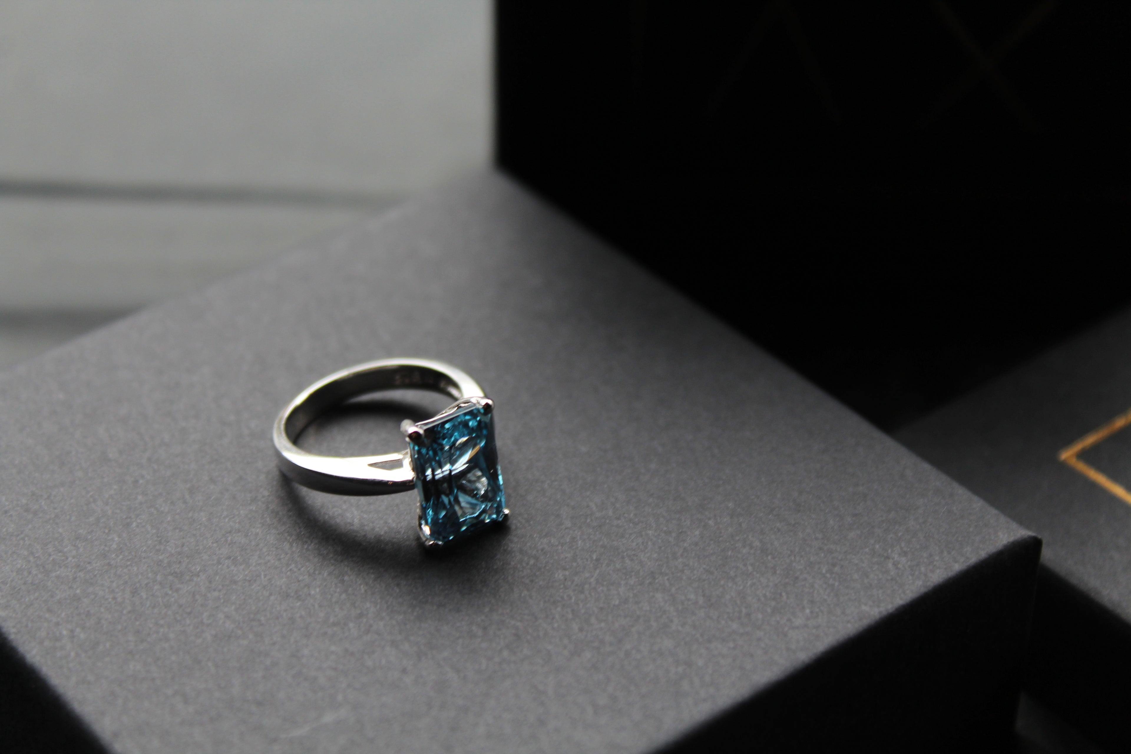 Aqua Cubic Zirconia Solitaire Ring