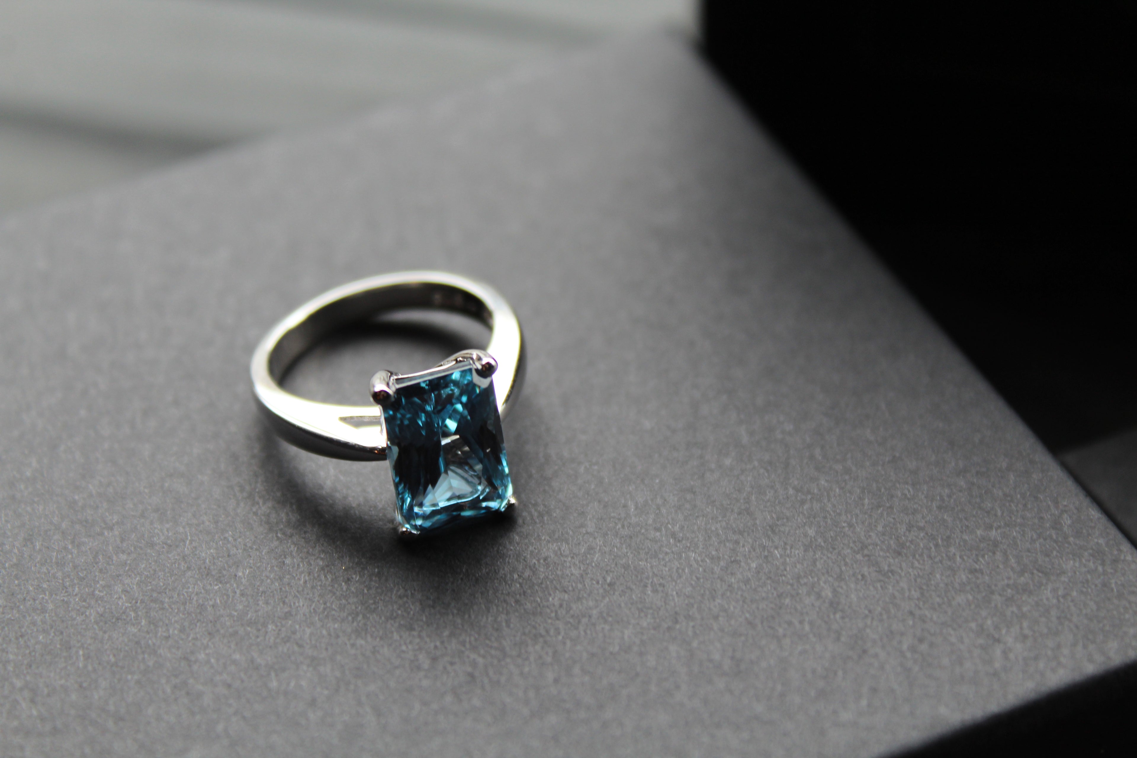 Aqua Cubic Zirconia Solitaire Ring
