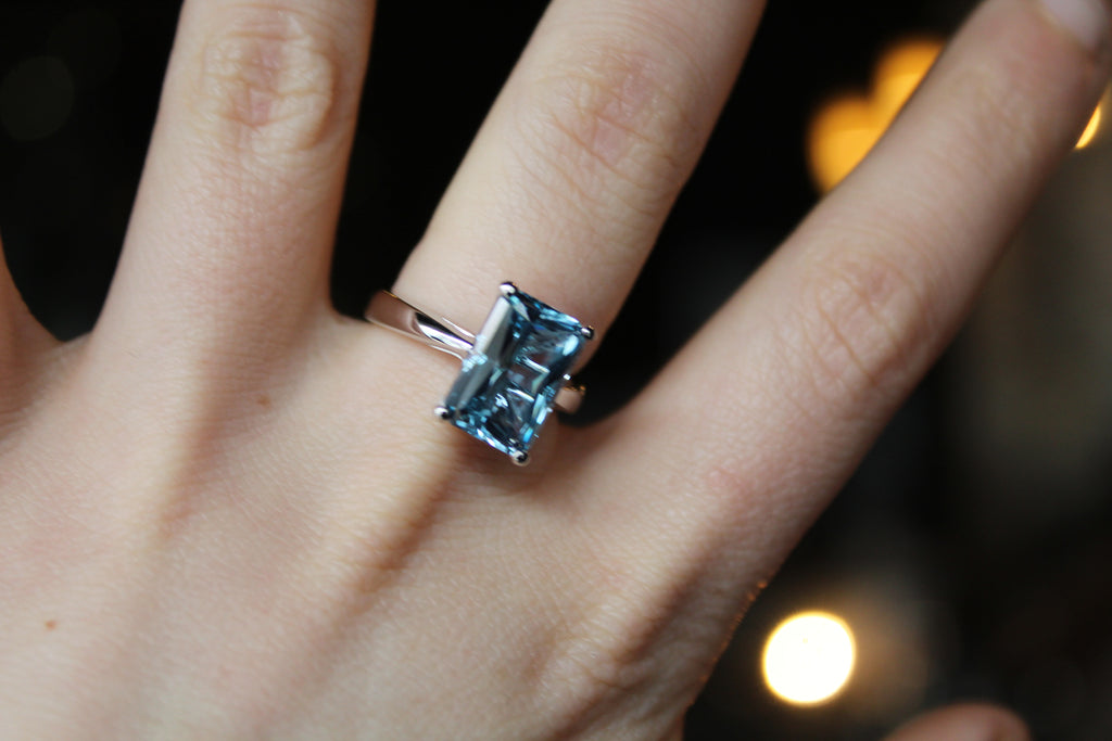 Aqua Cubic Zirconia Solitaire Ring