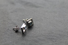 Load image into Gallery viewer, Aqua Cubic Zirconia Square Studs
