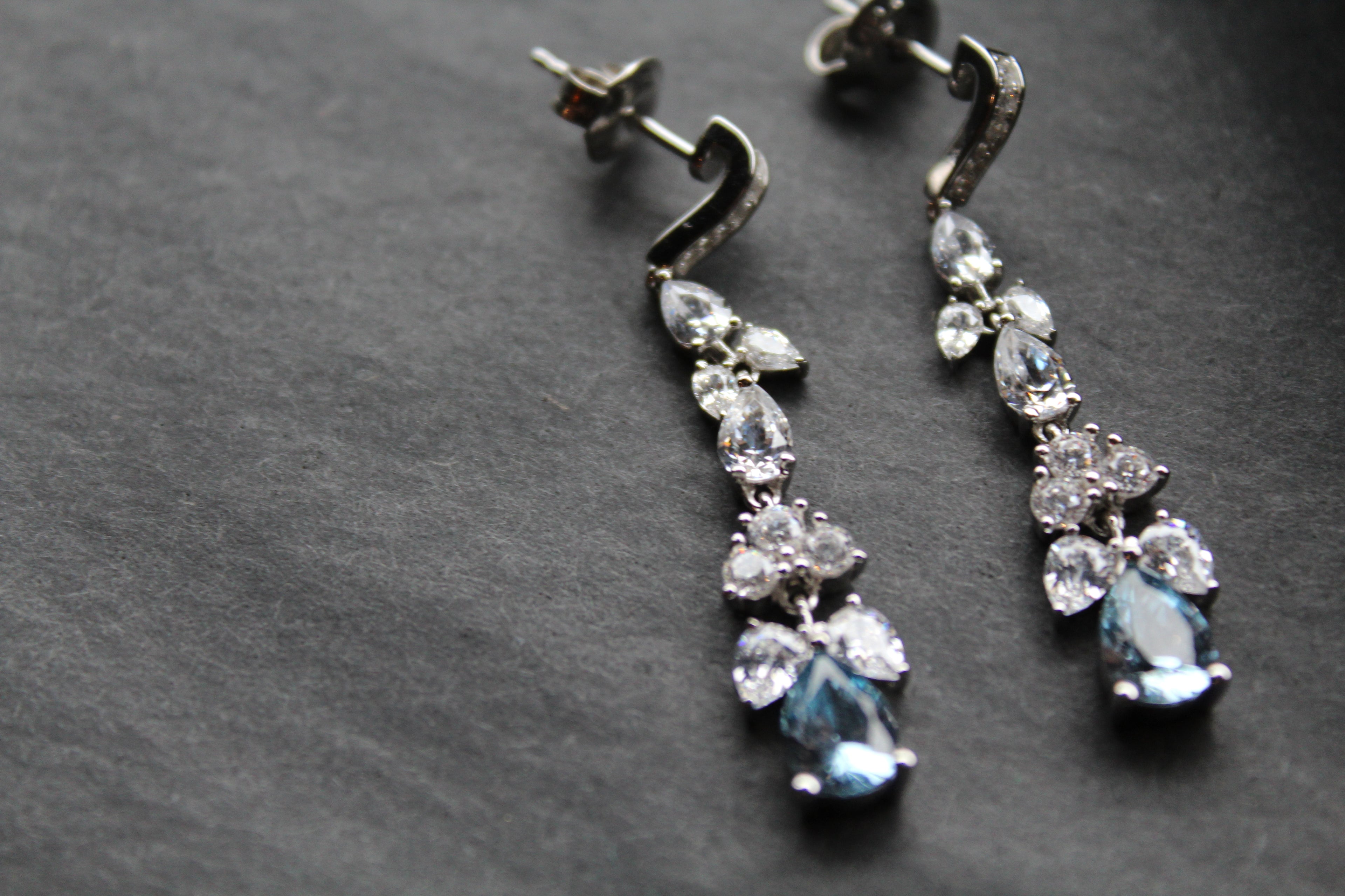 Aquamarine CZ Victorian Floral Earrings