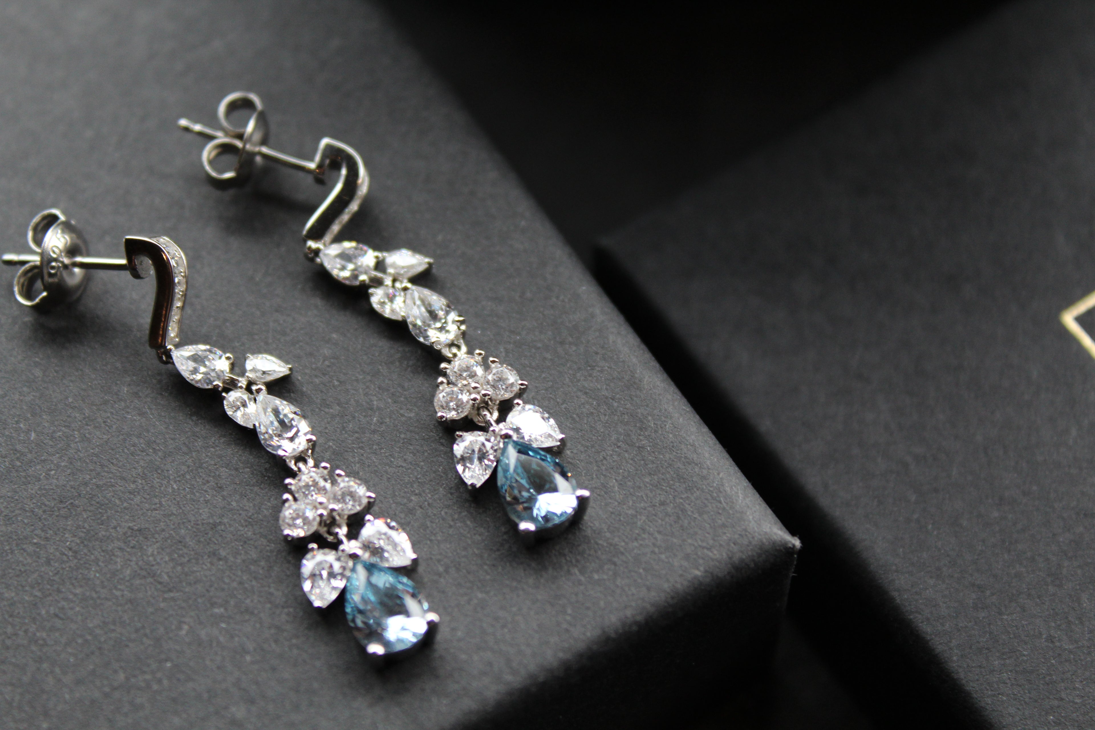 Aquamarine CZ Victorian Floral Earrings