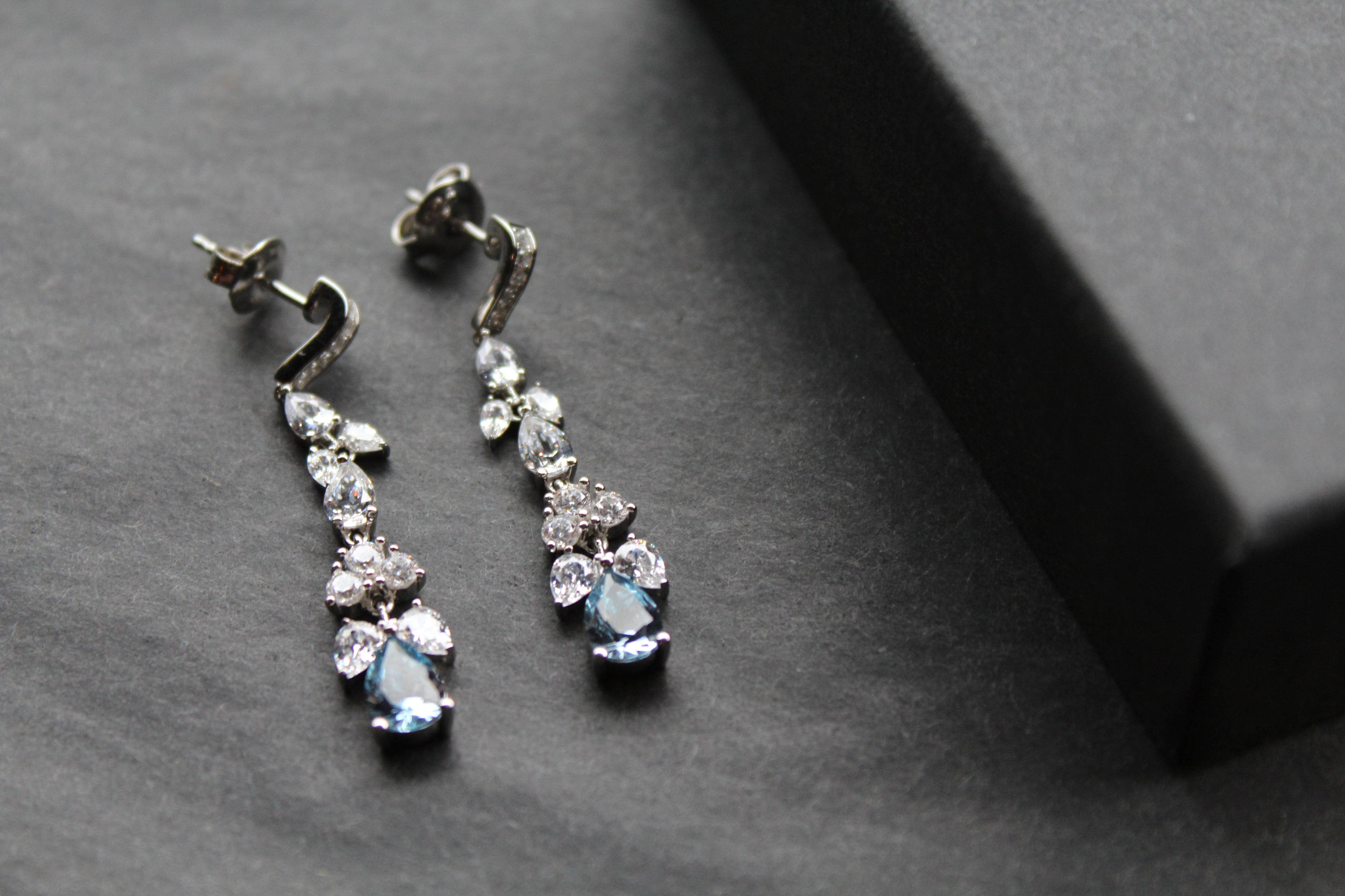 Aquamarine CZ Victorian Floral Earrings