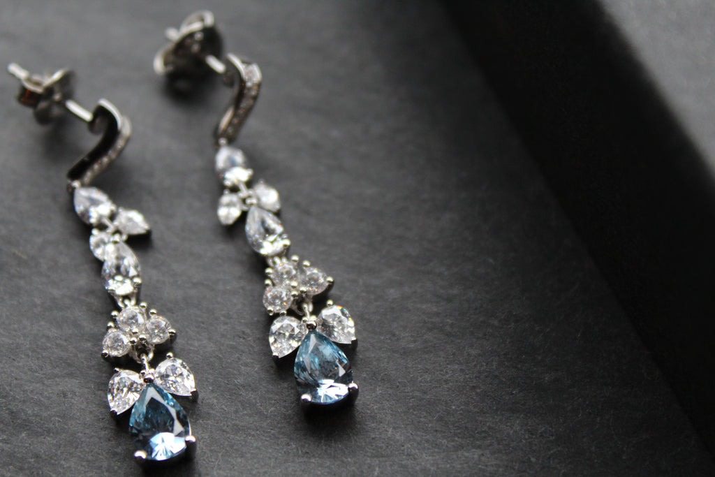 Aquamarine CZ Victorian Floral Earrings