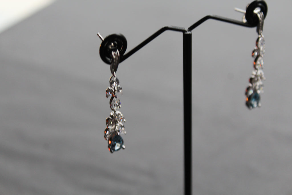 Aquamarine CZ Victorian Floral Earrings