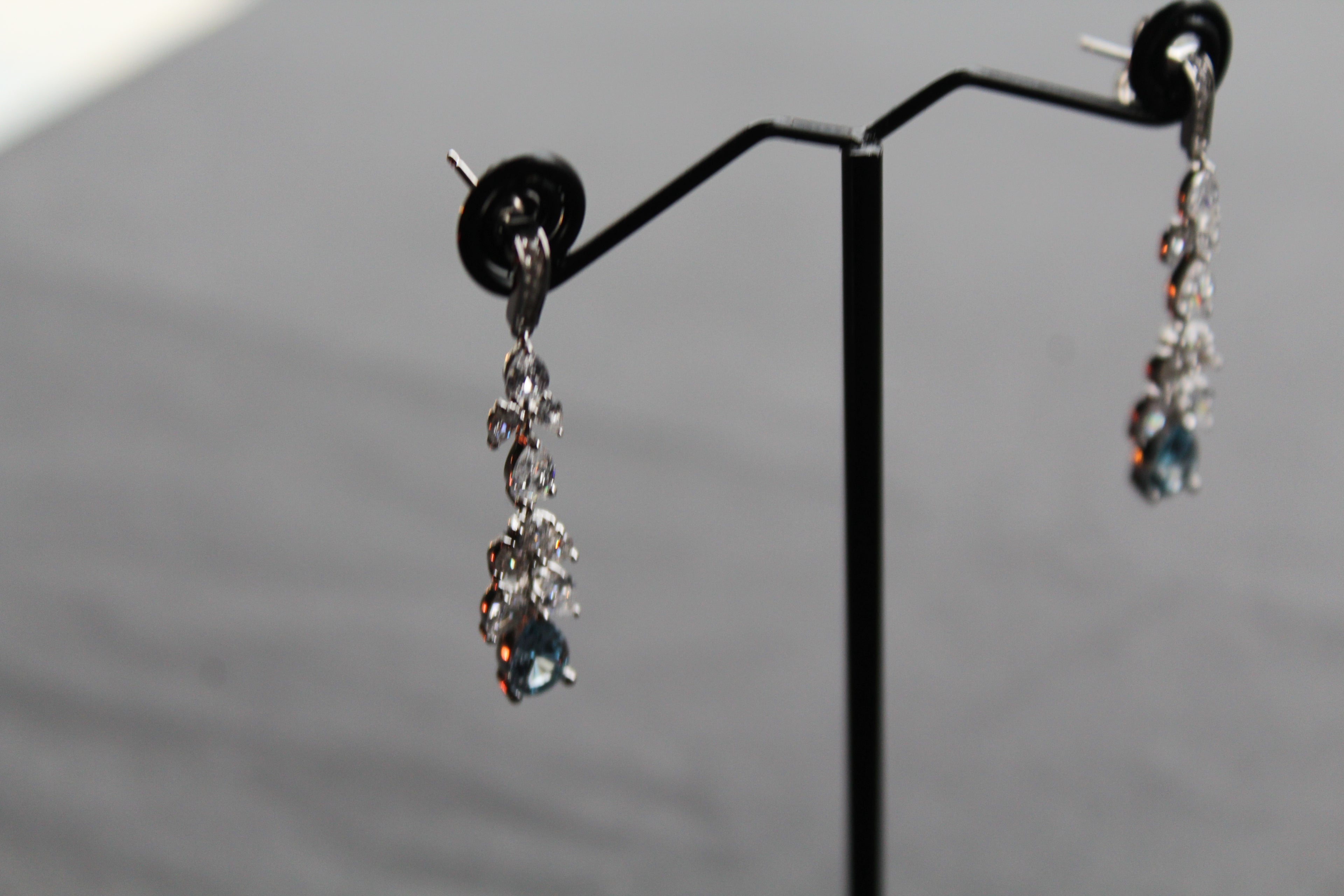 Aquamarine CZ Victorian Floral Earrings