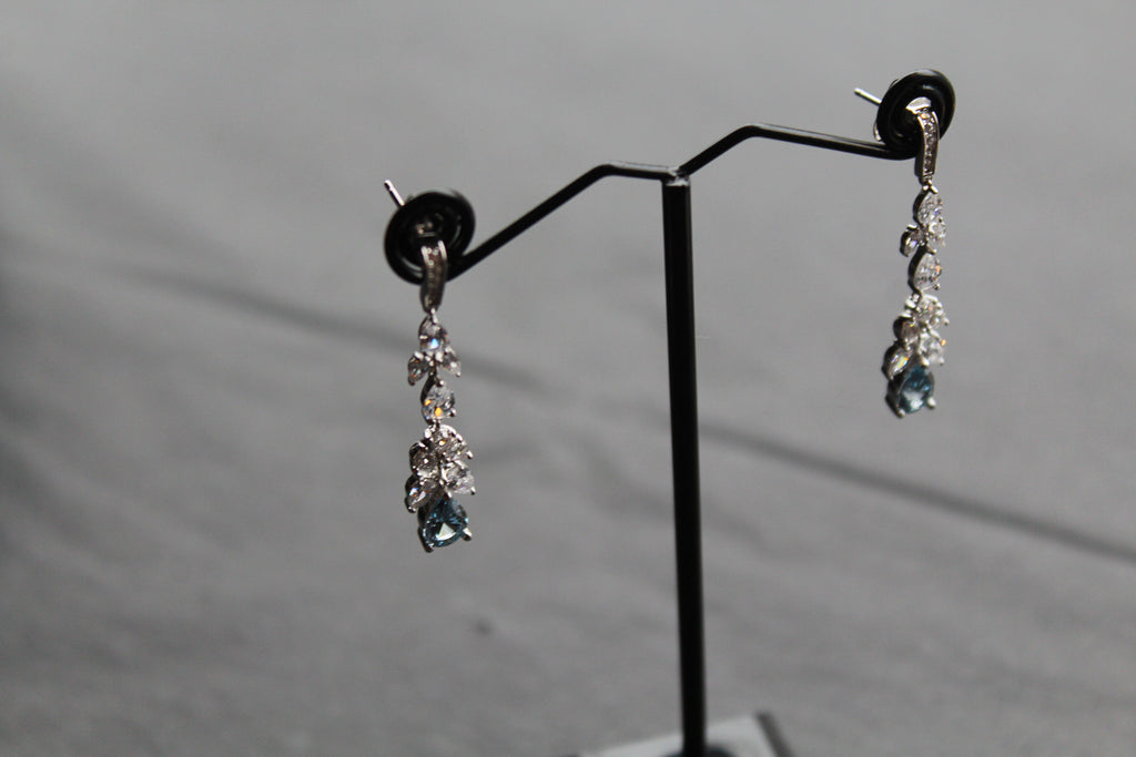Aquamarine CZ Victorian Floral Earrings