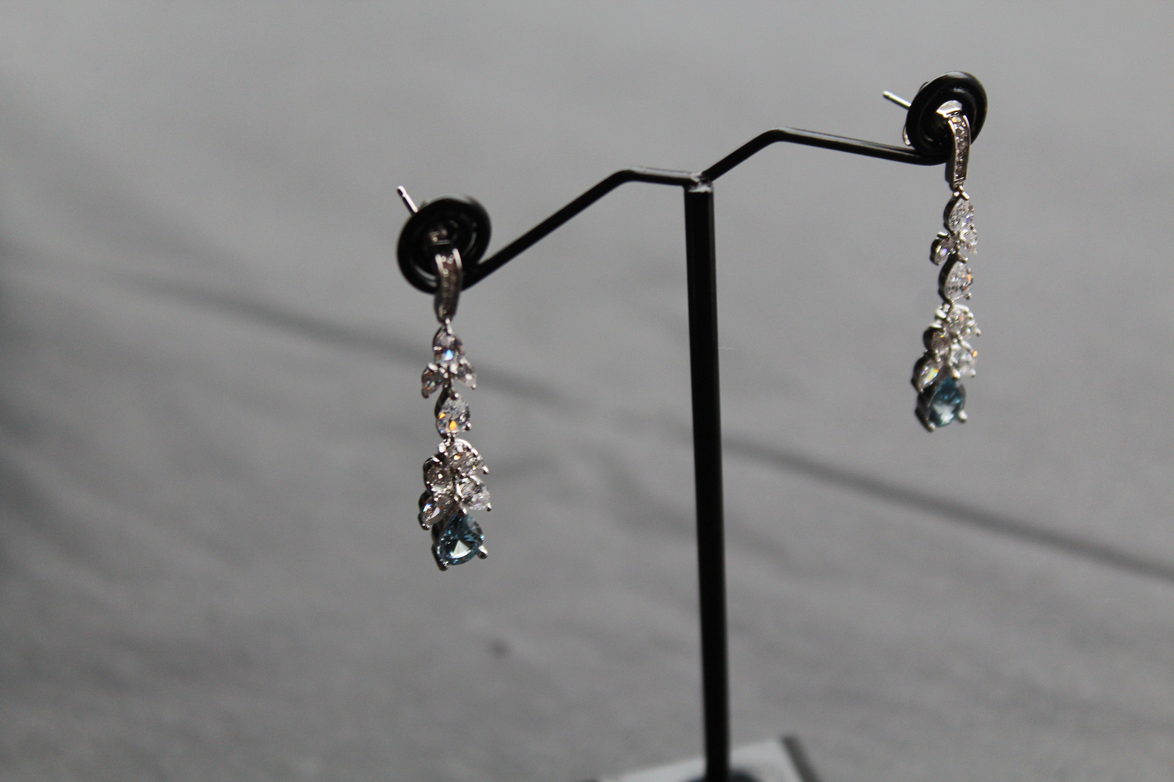 Aquamarine CZ Victorian Floral Earrings
