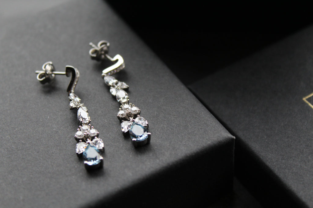 Aquamarine CZ Victorian Floral Earrings