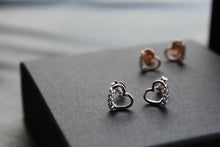 Load image into Gallery viewer, Aquamarine Heart Stud Earrings
