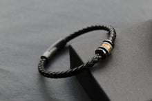 Load image into Gallery viewer, Black Leather Bracelet with Gold Element

