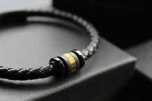 Load image into Gallery viewer, Black Leather Bracelet with Gold Element
