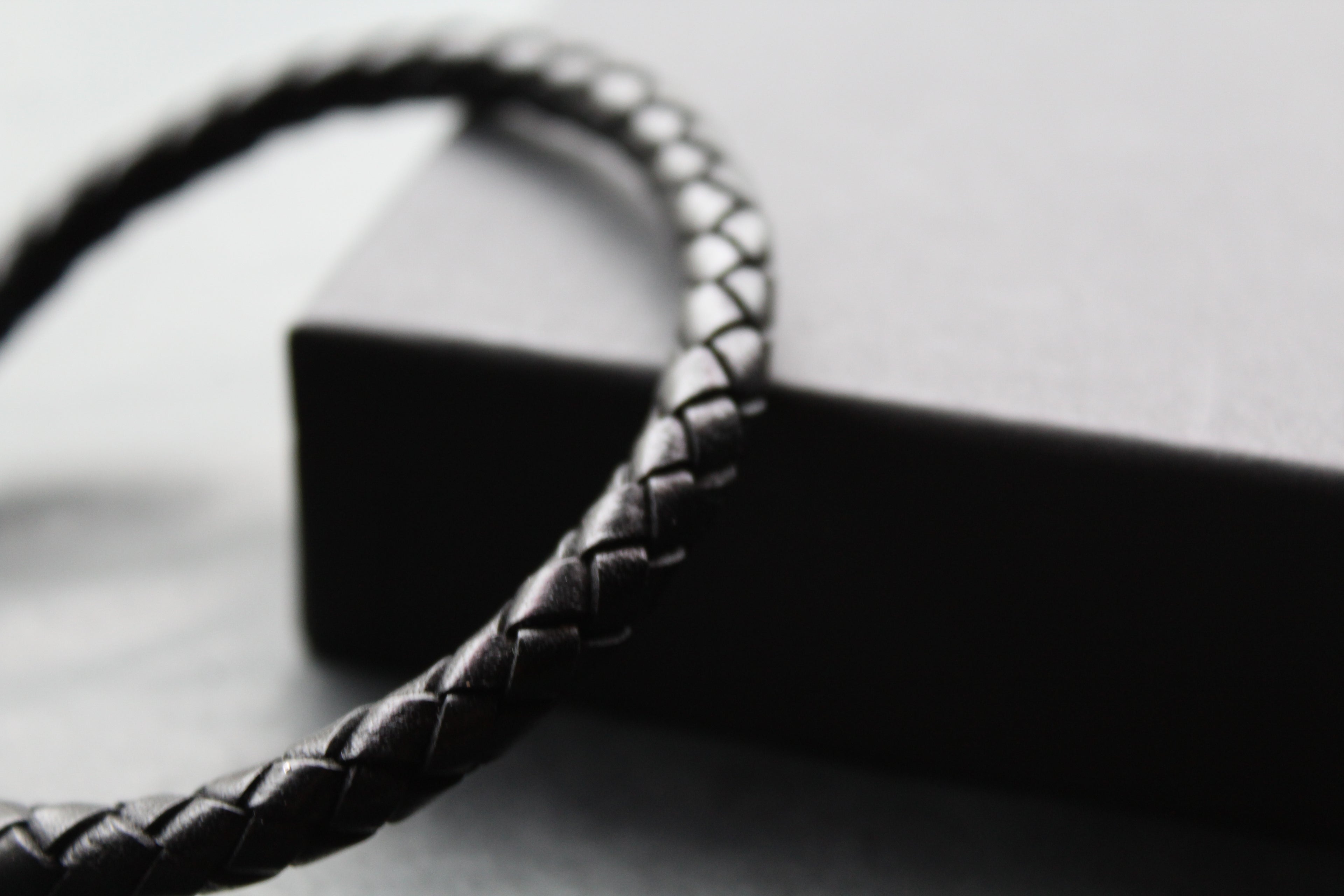 Black Leather Bracelet with Stainless Steel Clasp