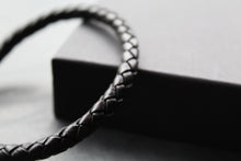 Load image into Gallery viewer, Black Leather Bracelet with Stainless Steel Clasp
