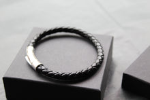 Load image into Gallery viewer, Black Leather Bracelet with Stainless Steel Clasp
