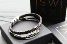 Load image into Gallery viewer, Black Leather Bracelet with Steel Chain
