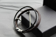 Load image into Gallery viewer, Black Leather Bracelet with Steel Chain

