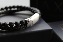 Load image into Gallery viewer, Black Leather and Lava Stone Bracelet
