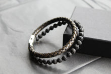 Load image into Gallery viewer, Black Leather and Lava Stone Bracelet
