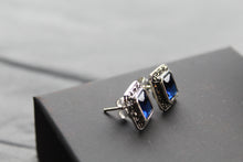 Load image into Gallery viewer, Blue CZ Sapphire Marcasite Studs
