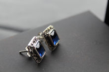 Load image into Gallery viewer, Blue CZ Sapphire Marcasite Studs
