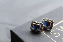 Load image into Gallery viewer, Blue CZ Sapphire Marcasite Studs
