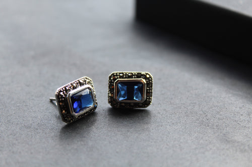 Blue CZ Sapphire Marcasite Studs
