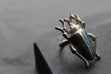 Load image into Gallery viewer, Blue Enamel Scarab Beetle Ring
