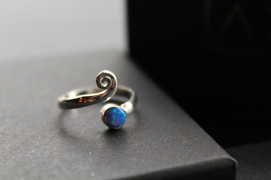 Blue Opal Adjustable Spiral Ring