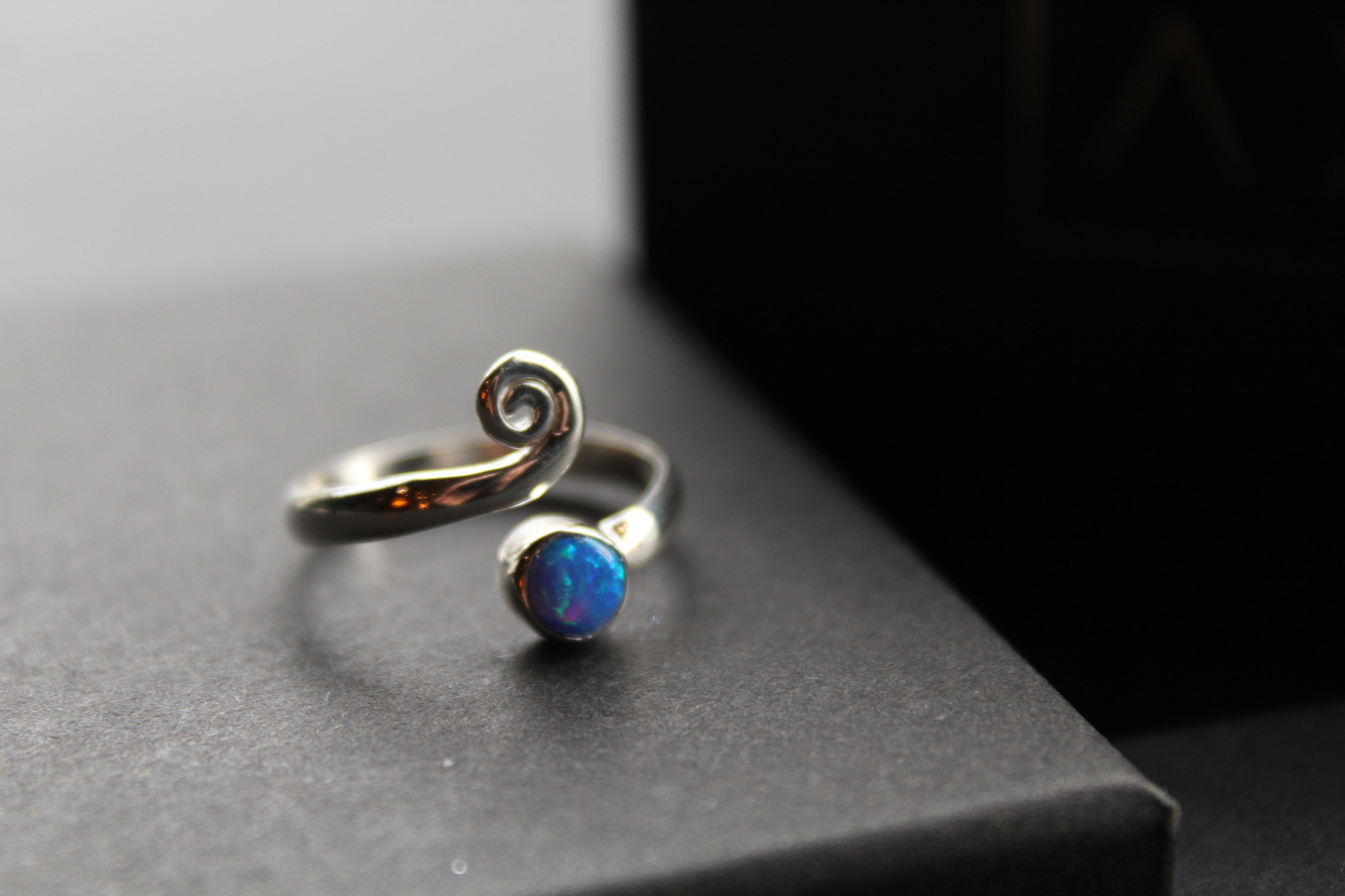 Blue Opal Adjustable Spiral Ring