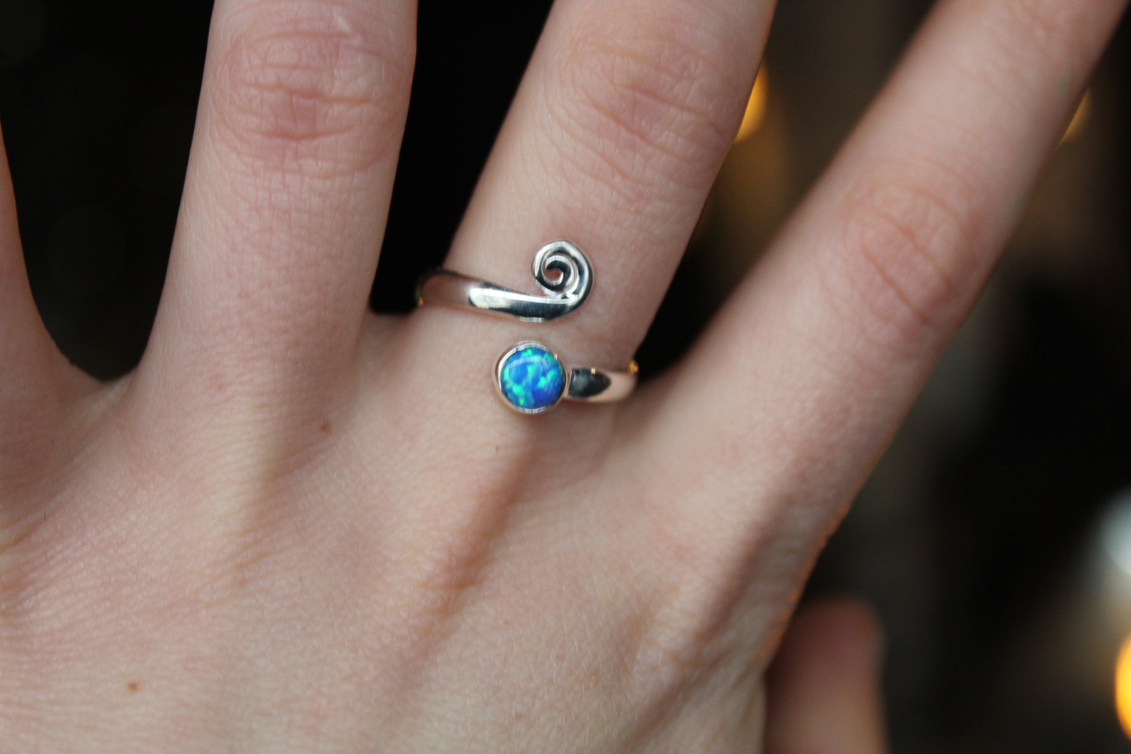 Blue Opal Adjustable Spiral Ring